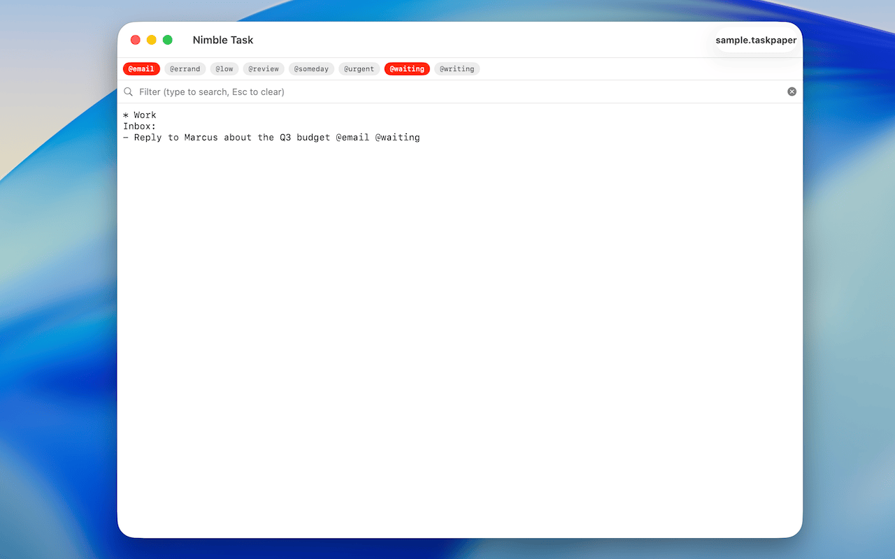 Nimble Task with tag filtering